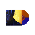Vinyl record with a blue and orange design on a white background